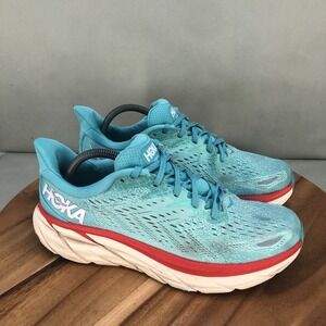 Hoka Clifton 8 Womens Running Shoes Blue Red Size 10 B Lightweight Cushioned
